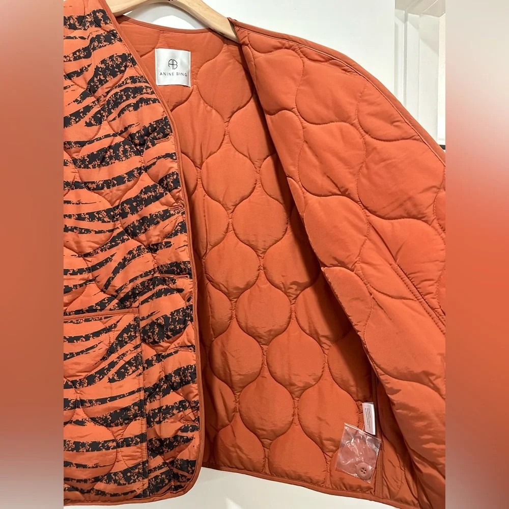 Anine Bing Quilted Tiger Print Jacket in Rust - Picture 5 of 12